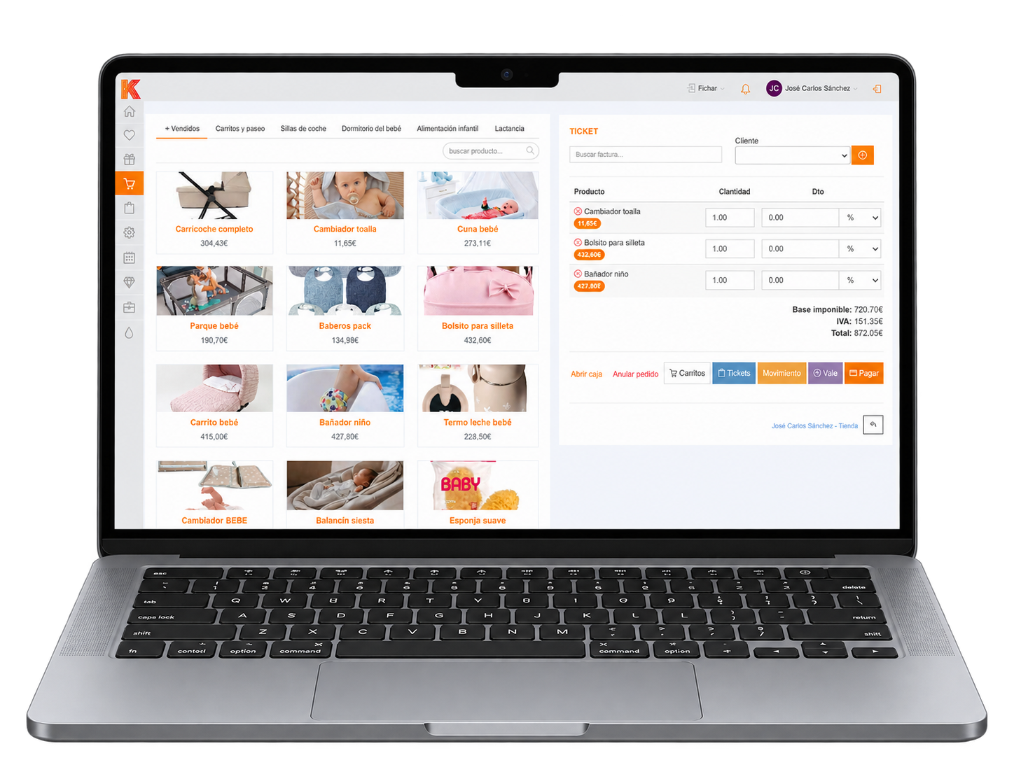 TPV para tienda de bebé con catálogo de productos, ticket y cobro